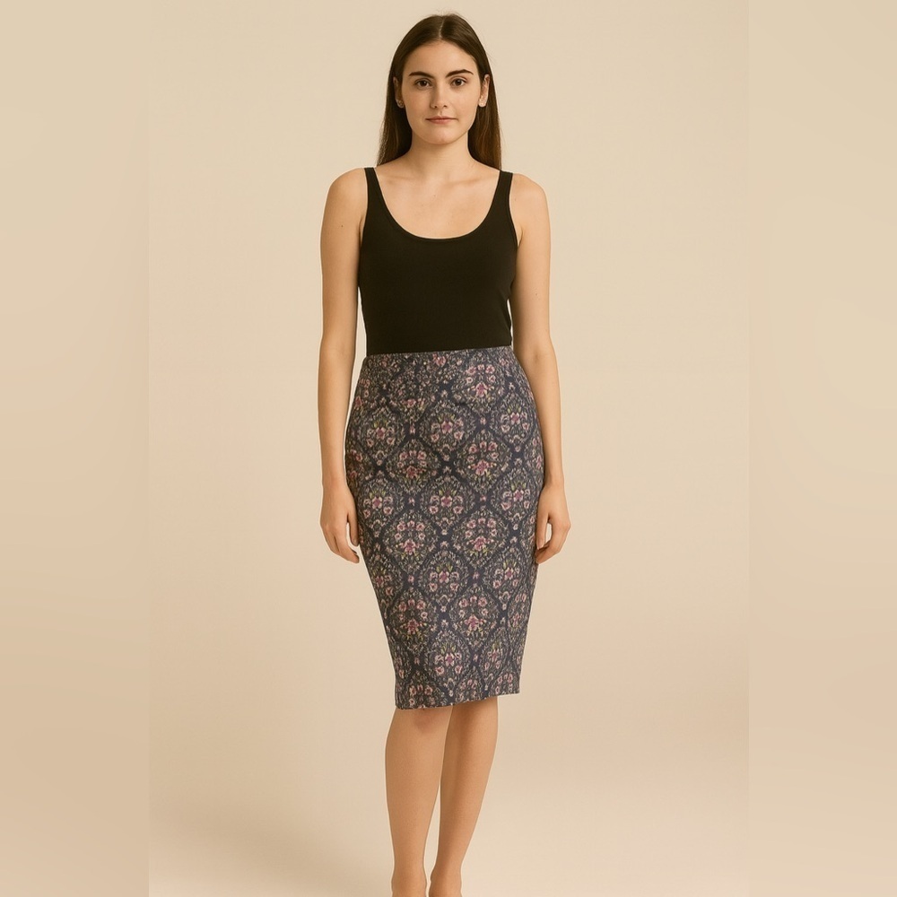 Torrid Black and Pink Floral Midi Skirt. Plus Size-3